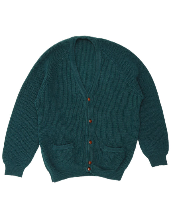 Vintage Herren Cardigan Pullover Große grüne Wolle