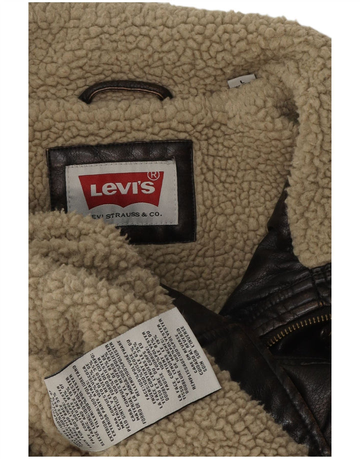 Levi's Herren Kunstleder Sherpa Jacke UK 40 Large Braun Polyurethan