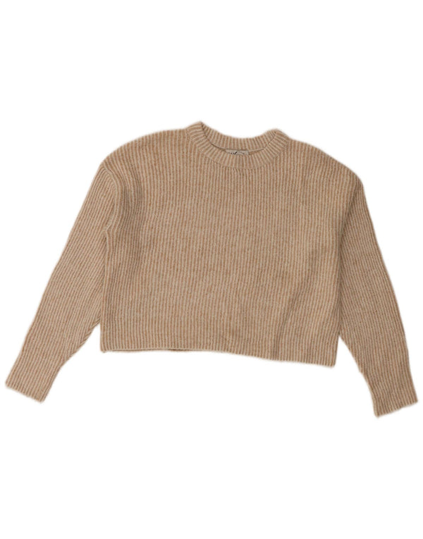 Topshop Damen-Pullover, bauchfrei, übergroß, Rundhalsausschnitt, Gr. 6, XS, Beige