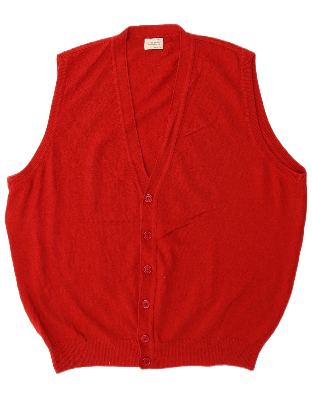 Benetton Herren-Cardigan, ärmellos, groß, rote Wolle