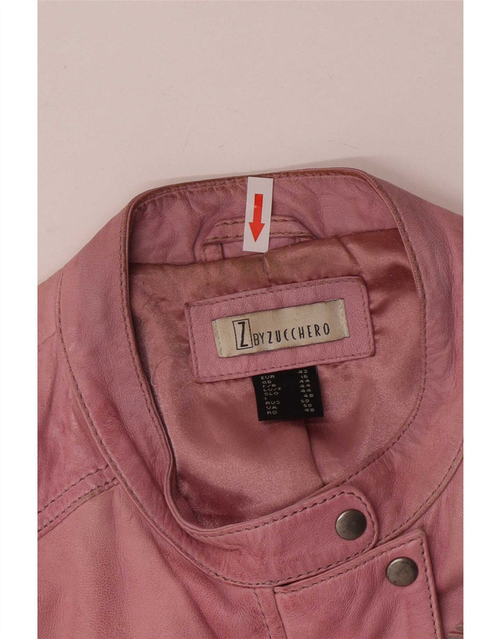 Zucchero Damen Biker-Lederjacke UK 16 Großes rosa Leder