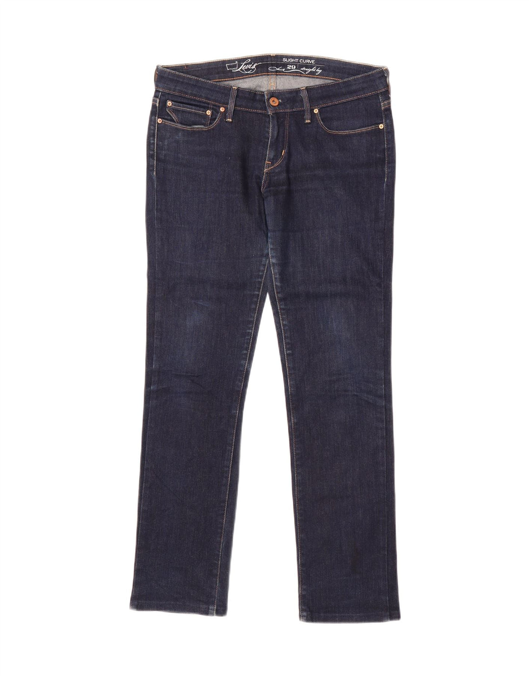 LEVI'S Womens Slight Curve Straight Jeans W29 L30 Navy Blue Cotton