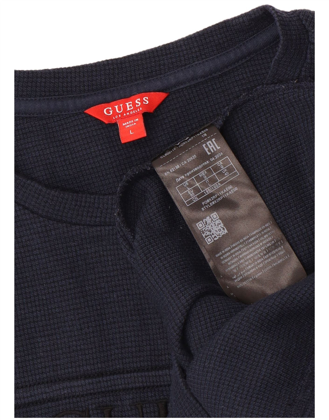 Guess Herren-Grafik-Oberteil, langärmelig, groß, marineblau, Baumwolle