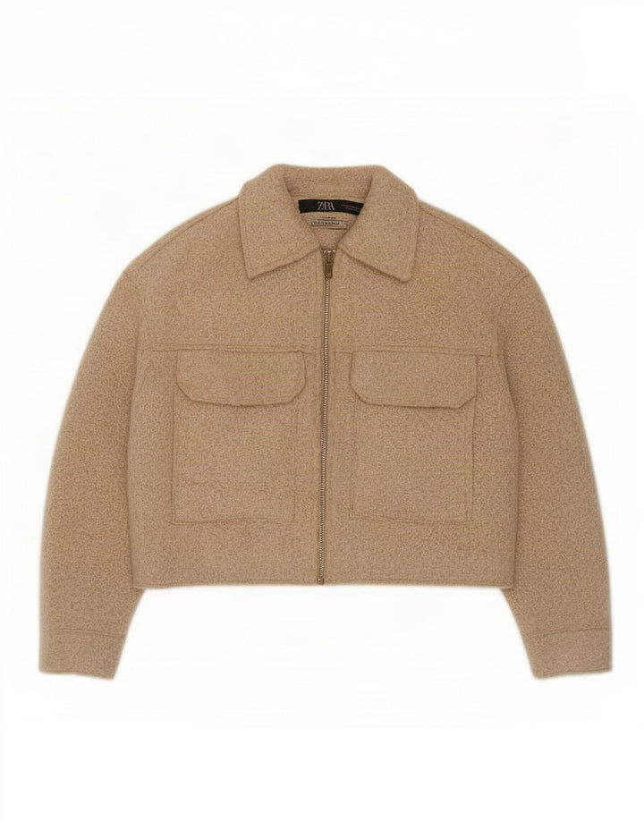 Zara Damen Crop Übergroße Bomberjacke UK 6 XS Beige