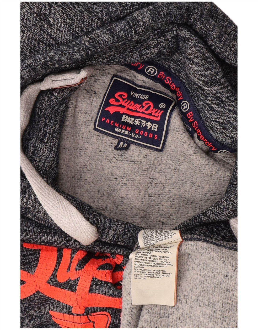 Superdry Graphic Hoodie-Pullover für Damen, UK 12, mittelmarineblau gesprenkelte Baumwolle