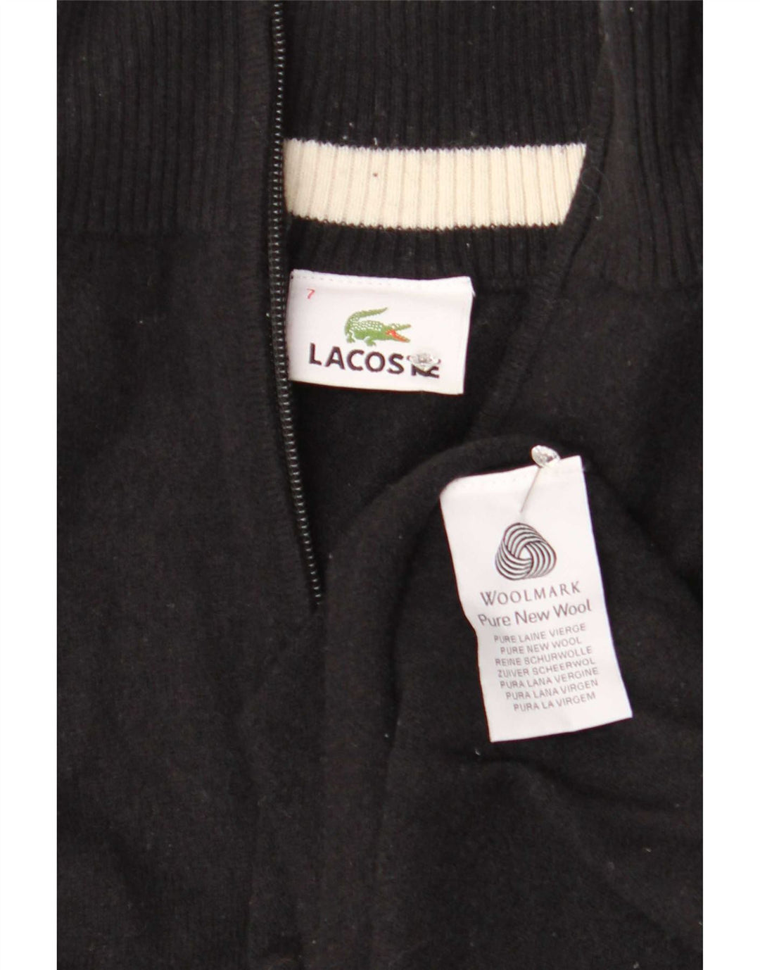 Lacoste Herren-Pullover mit Reißverschluss am Hals, Größe 7 2XL, schwarze Wolle