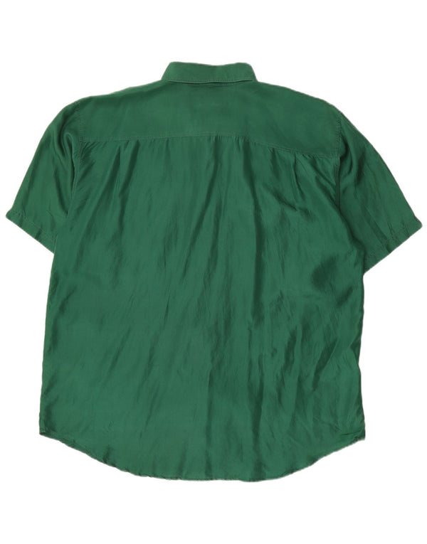 Vintage Damen Kurzarm-Oversize-Hemd UK 18 XL Grüne Seide