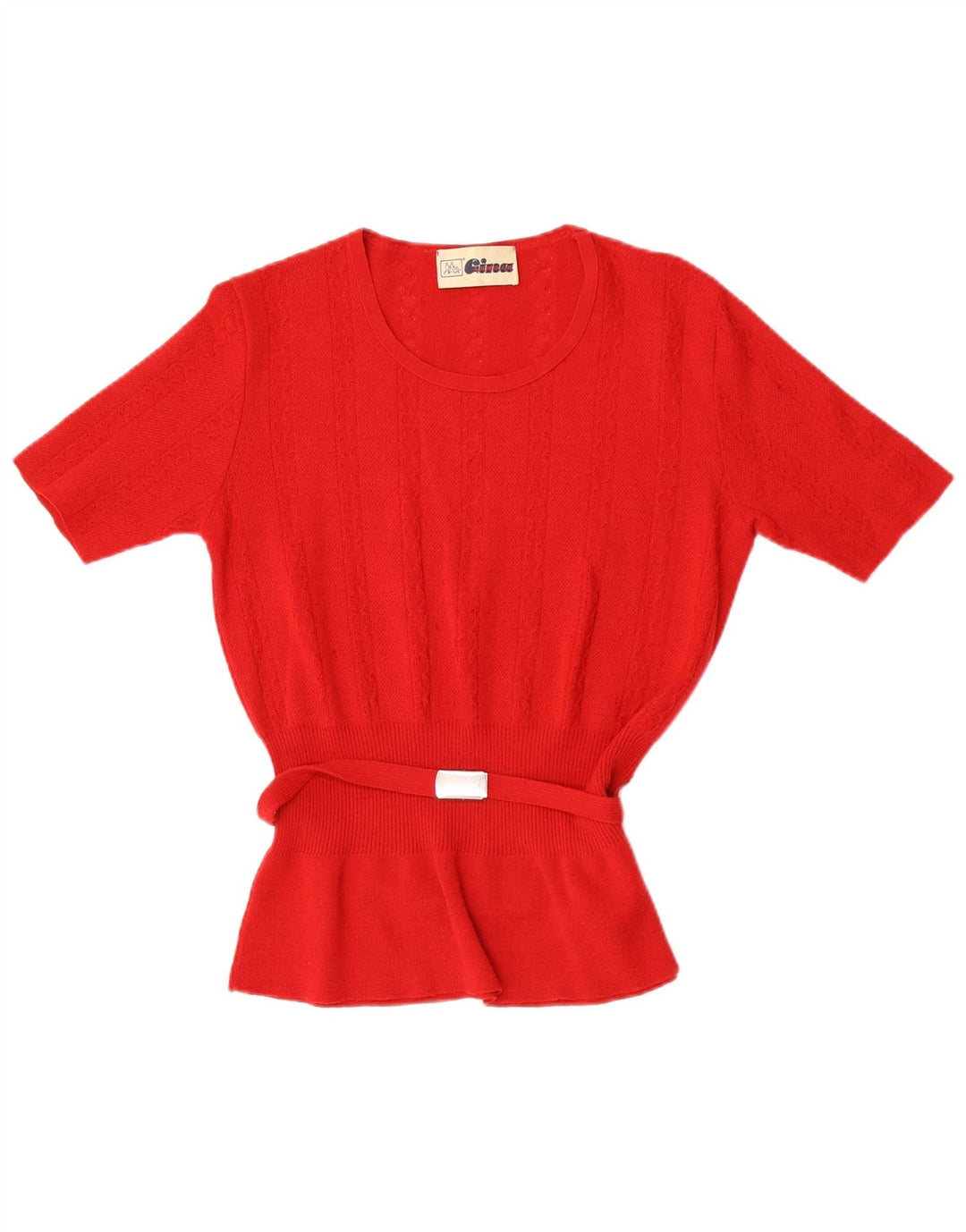 Lebole Damen-Pullover mit kurzen Ärmeln und Rundhalsausschnitt, UK 14, mittelrote Wolle