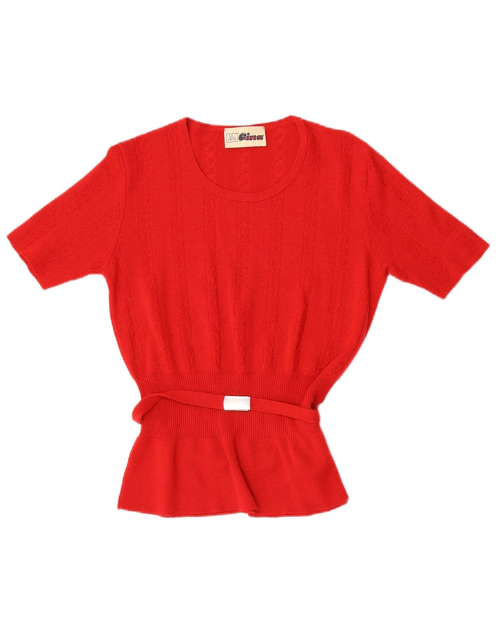 Lebole Damen-Pullover mit kurzen Ärmeln und Rundhalsausschnitt, UK 14, mittelrote Wolle