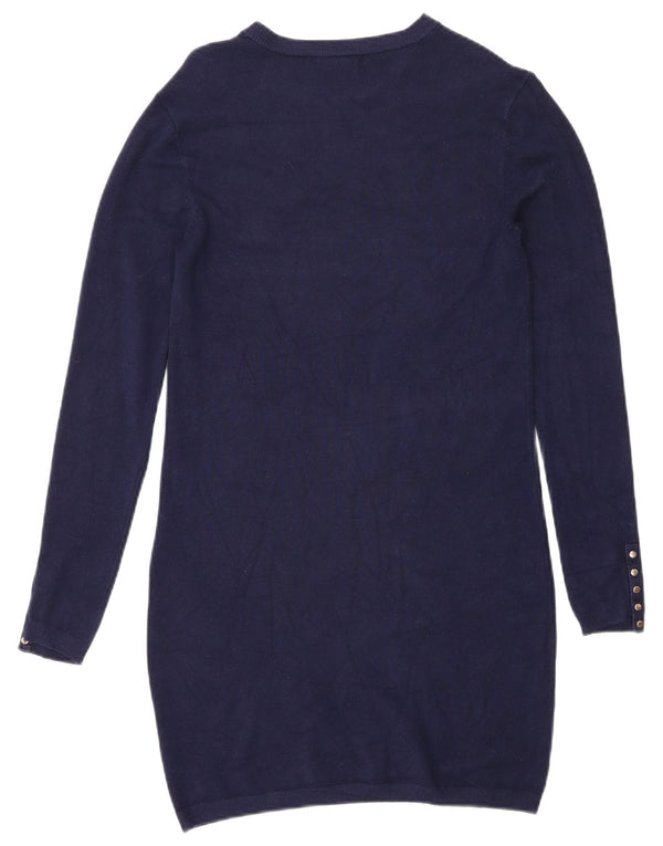 Zara Damen Langarm-Pulloverkleid UK 12 Medium Marineblau