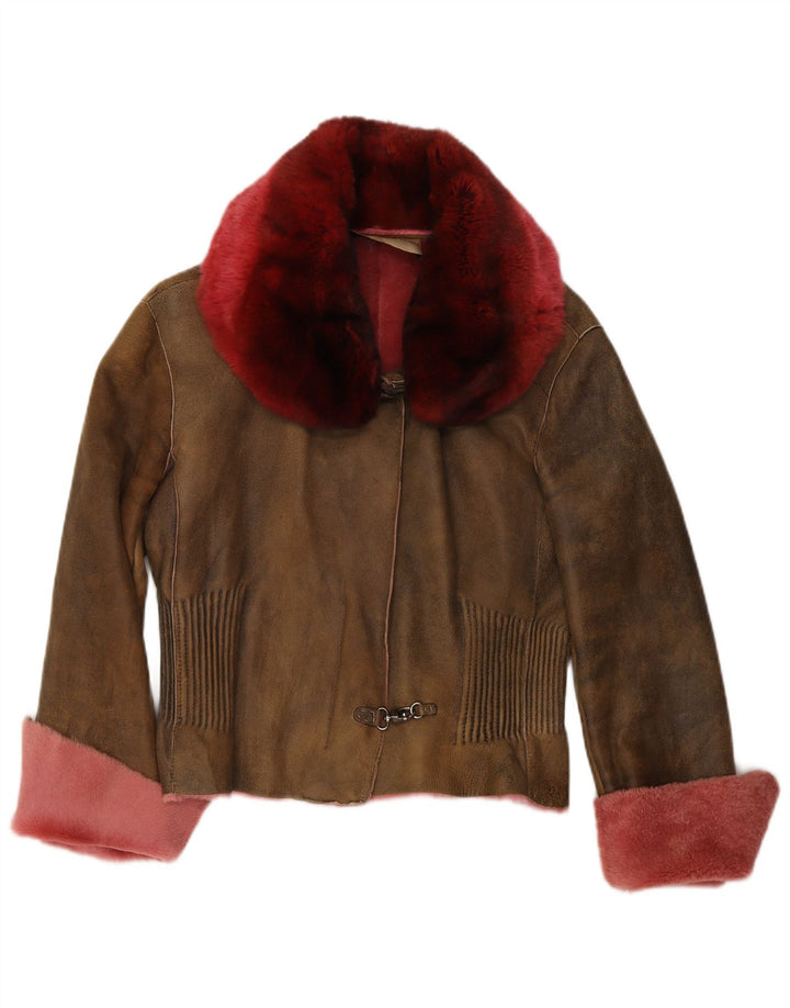 ERMANNO SCERVINO Damen Lederjacke IT 42 Mittelbraunes Leder