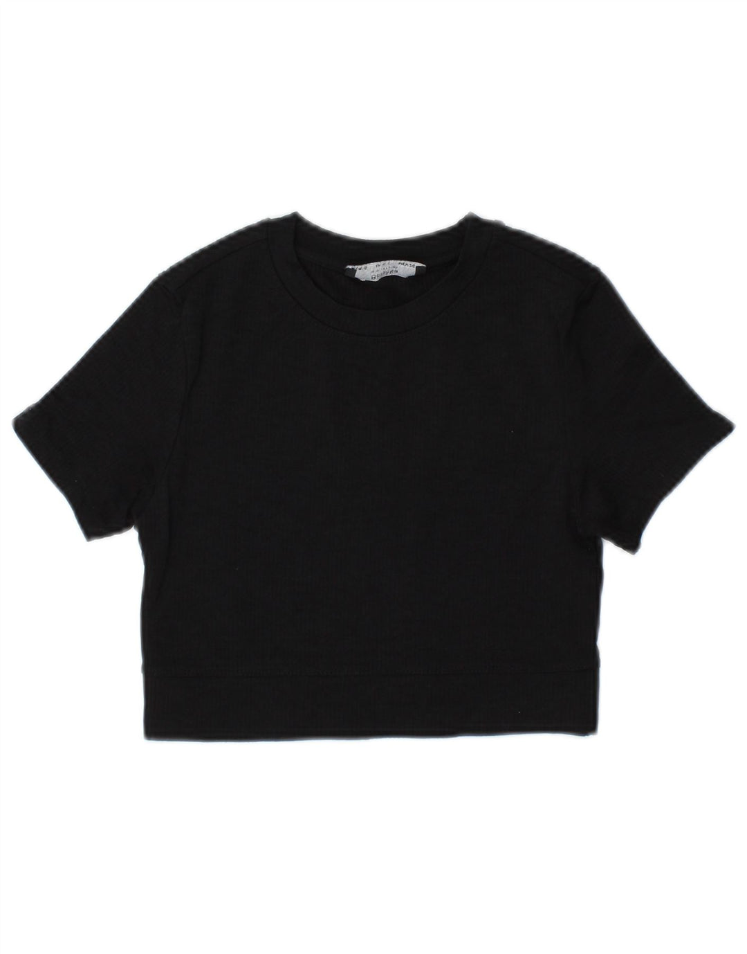 Bershka Damen Crop T-Shirt Top UK 10 Small Schwarz Polyamid