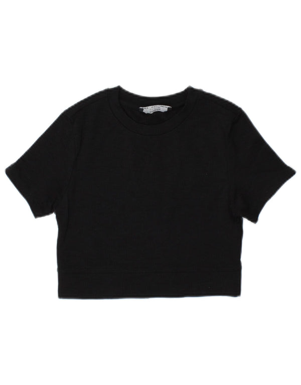 Bershka Damen Crop T-Shirt Top UK 10 Small Schwarz Polyamid