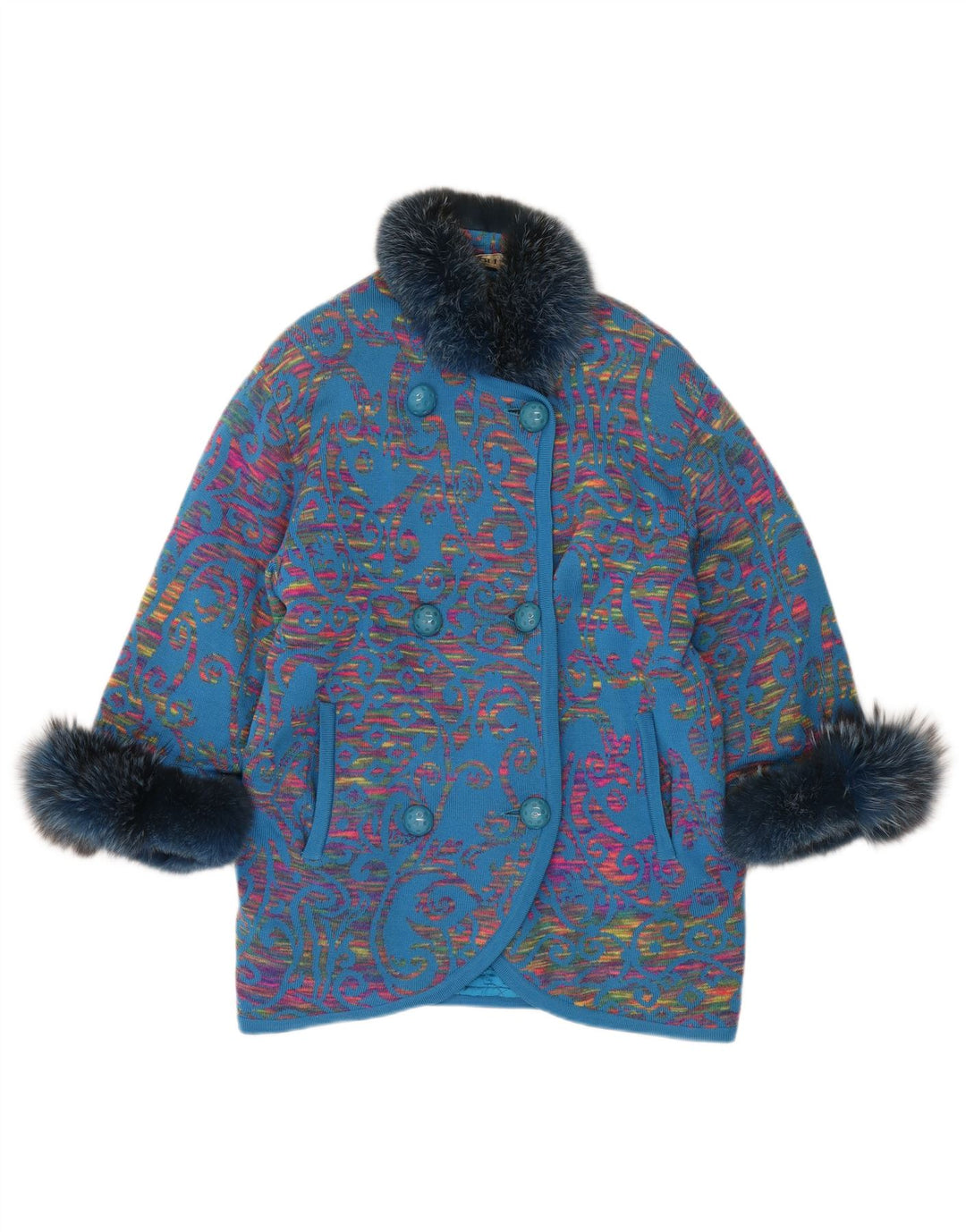 STIZZOLI Damen Strick-Zweireihermantel UK 20 2XL Blau Paisley