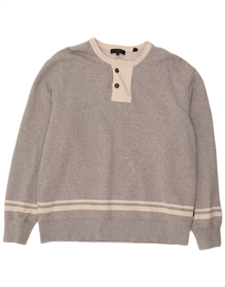 TED BAKER Mens Sweatshirt Jumper Size 4 Large Grey Colourblock Cotton