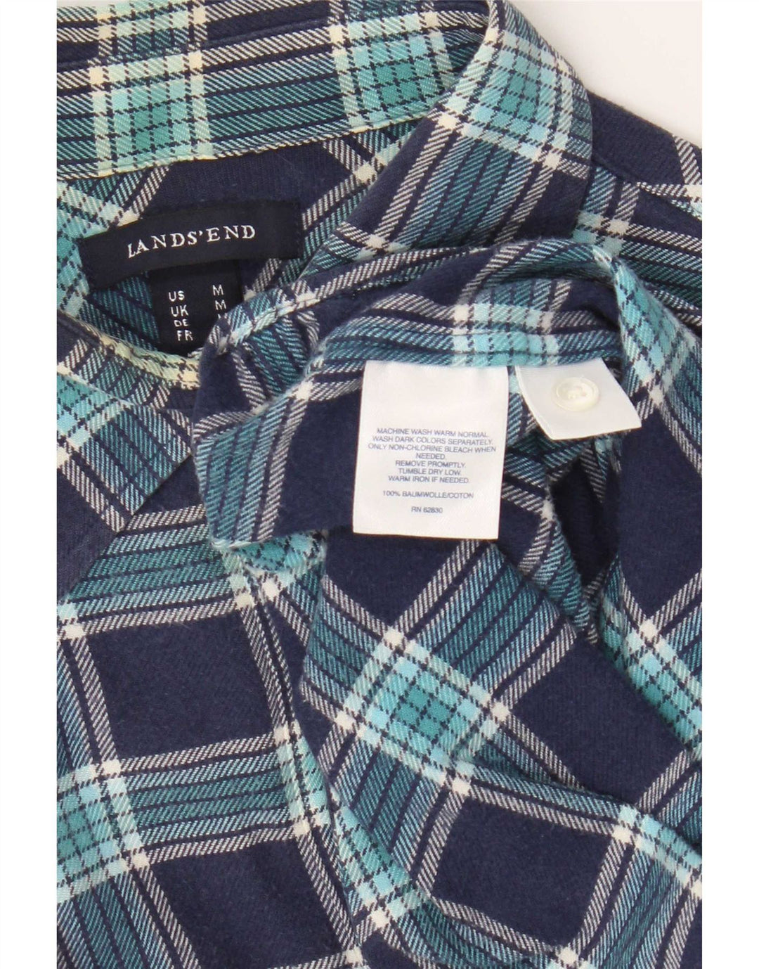 Lands End Damen-Flanellhemd, UK 14, mittelblau, kariert, Baumwolle