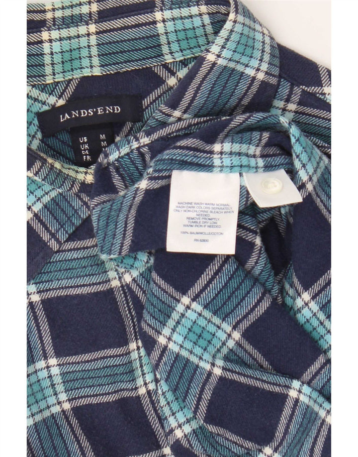 Lands End Damen-Flanellhemd, UK 14, mittelblau, kariert, Baumwolle
