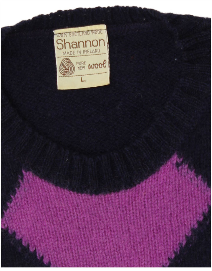 Shannon Herren-Pullover mit Rundhalsausschnitt, Größe L, Marineblau mit Argyle-Muster/Diamantmuster