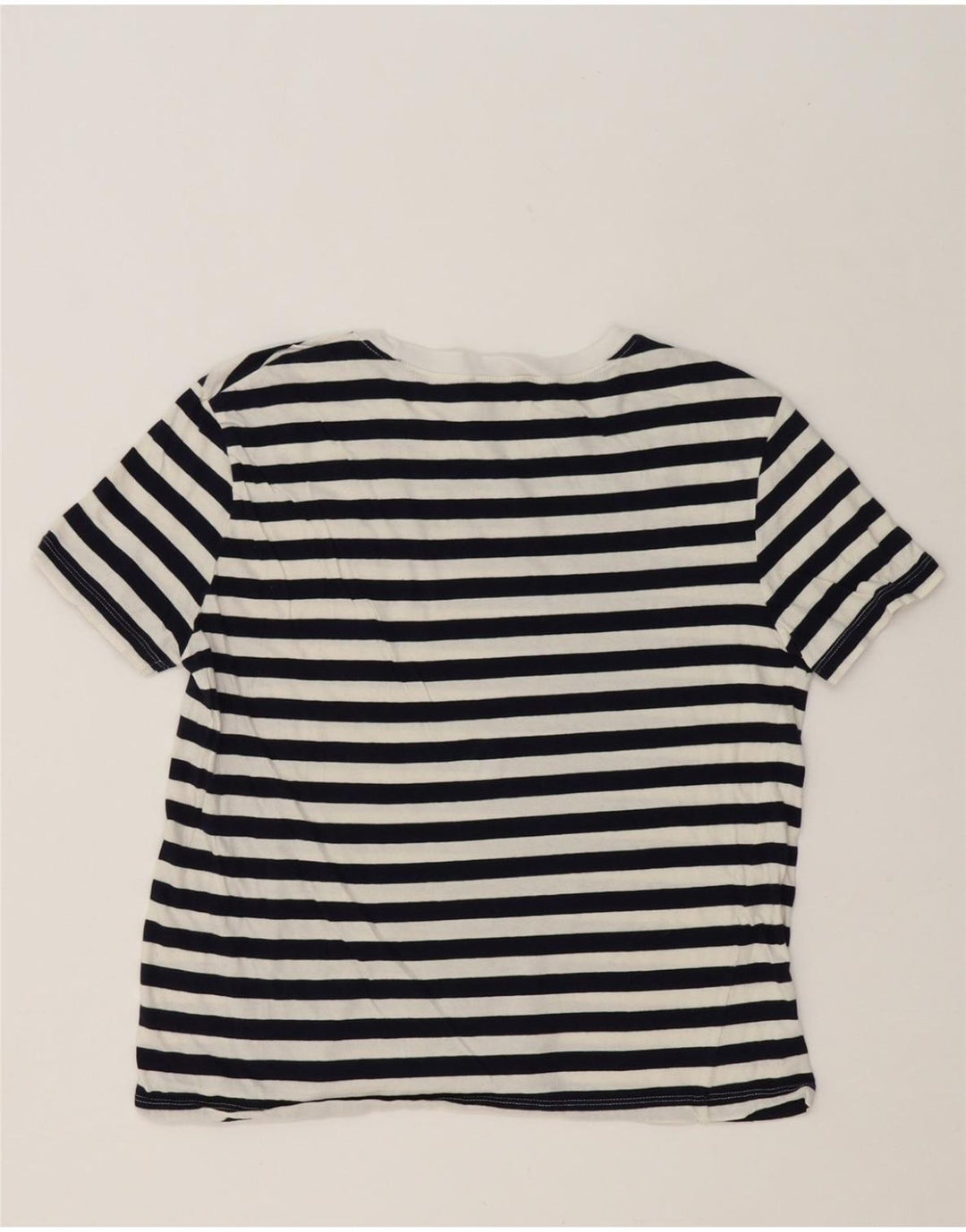 ZARA Womens T-Shirt Top UK 14 Medium Navy Blue Striped Vintage Zara and Second-Hand Zara from Messina Hembry 