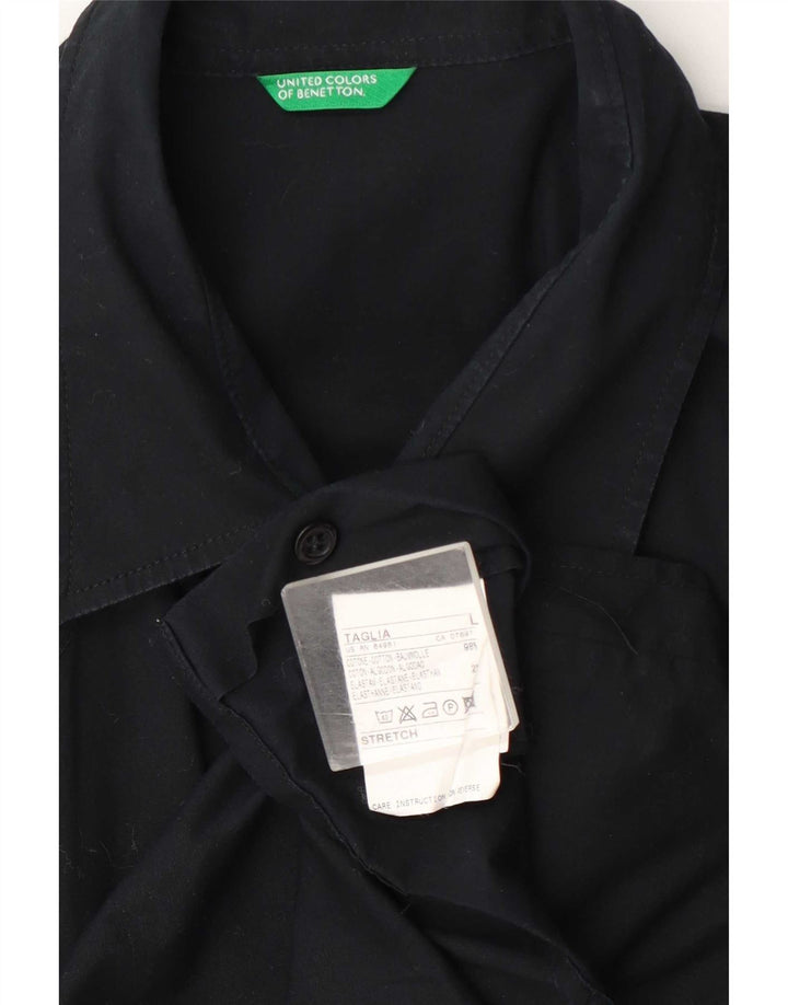Benetton Herren-Kurzarmhemd, groß, marineblau, Baumwolle
