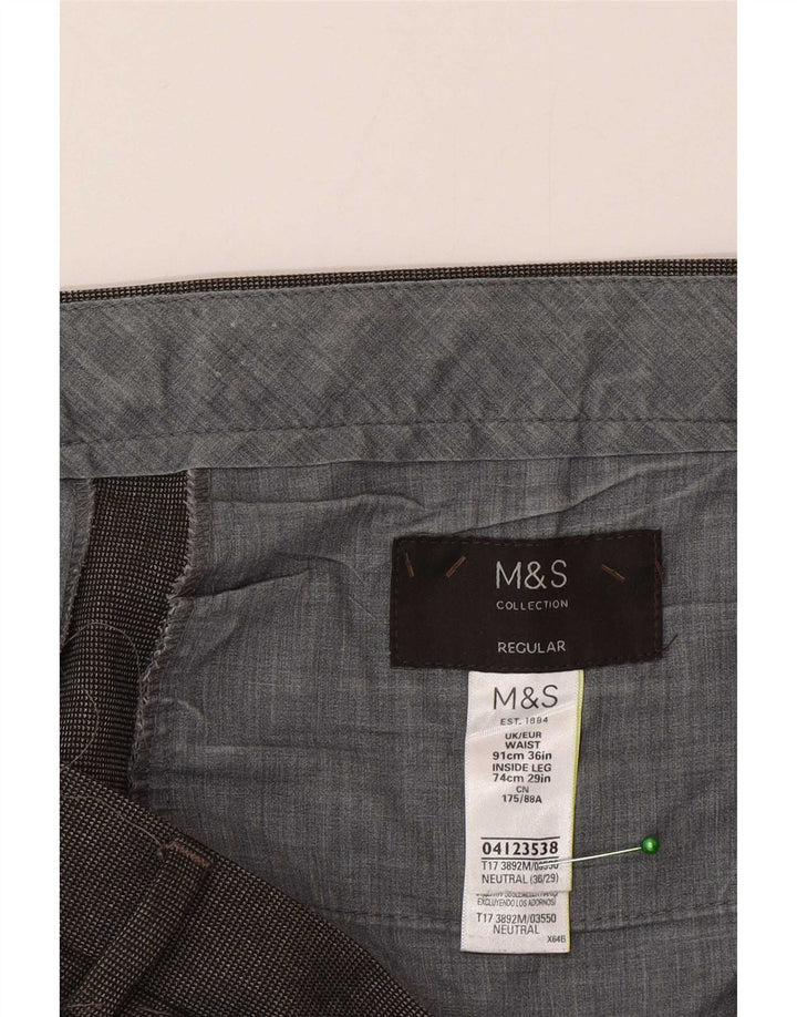Marks & Spencer Herren-Anzughose, normal, W36 L29, grau kariertes Polyester