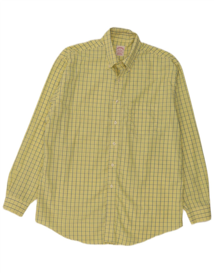 Brooks Brothers Herrenhemd, groß, gelb kariert, Baumwolle