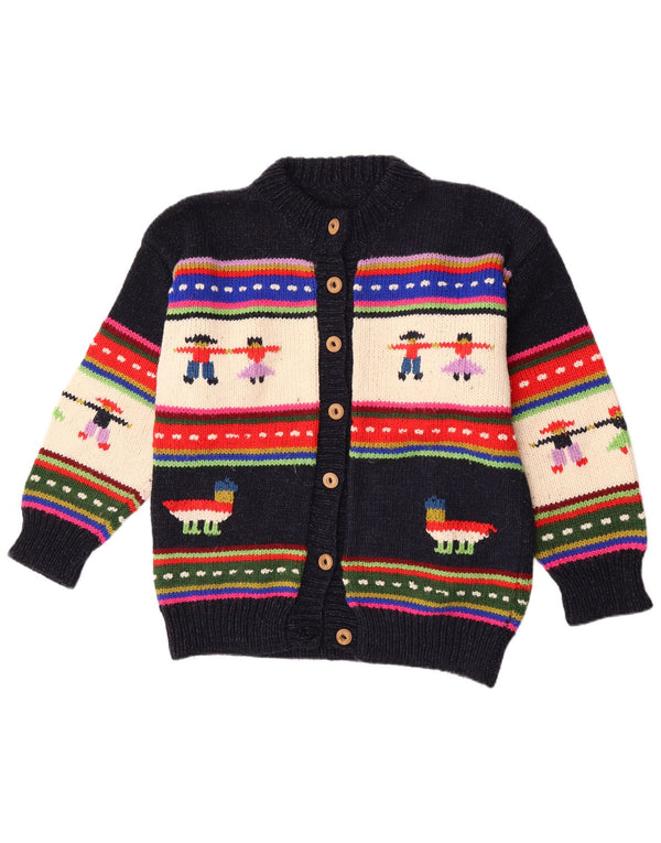 Vintage Damen Grafischer Cardigan Pullover UK 14 Groß Marineblau gestreift