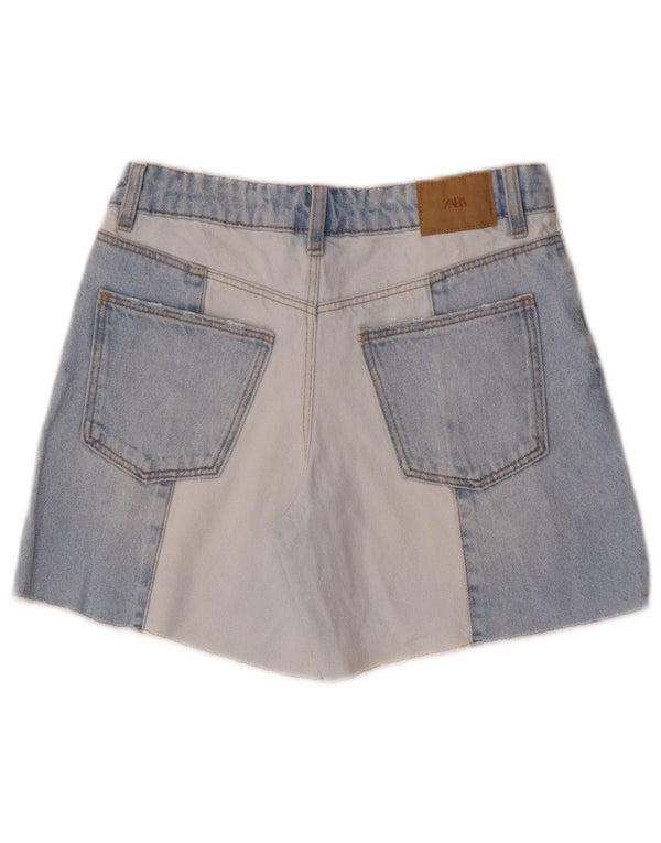 Zara Mädchen-Jeansshorts, 11–12 Jahre, W26, blaue Colourblock-Baumwolle