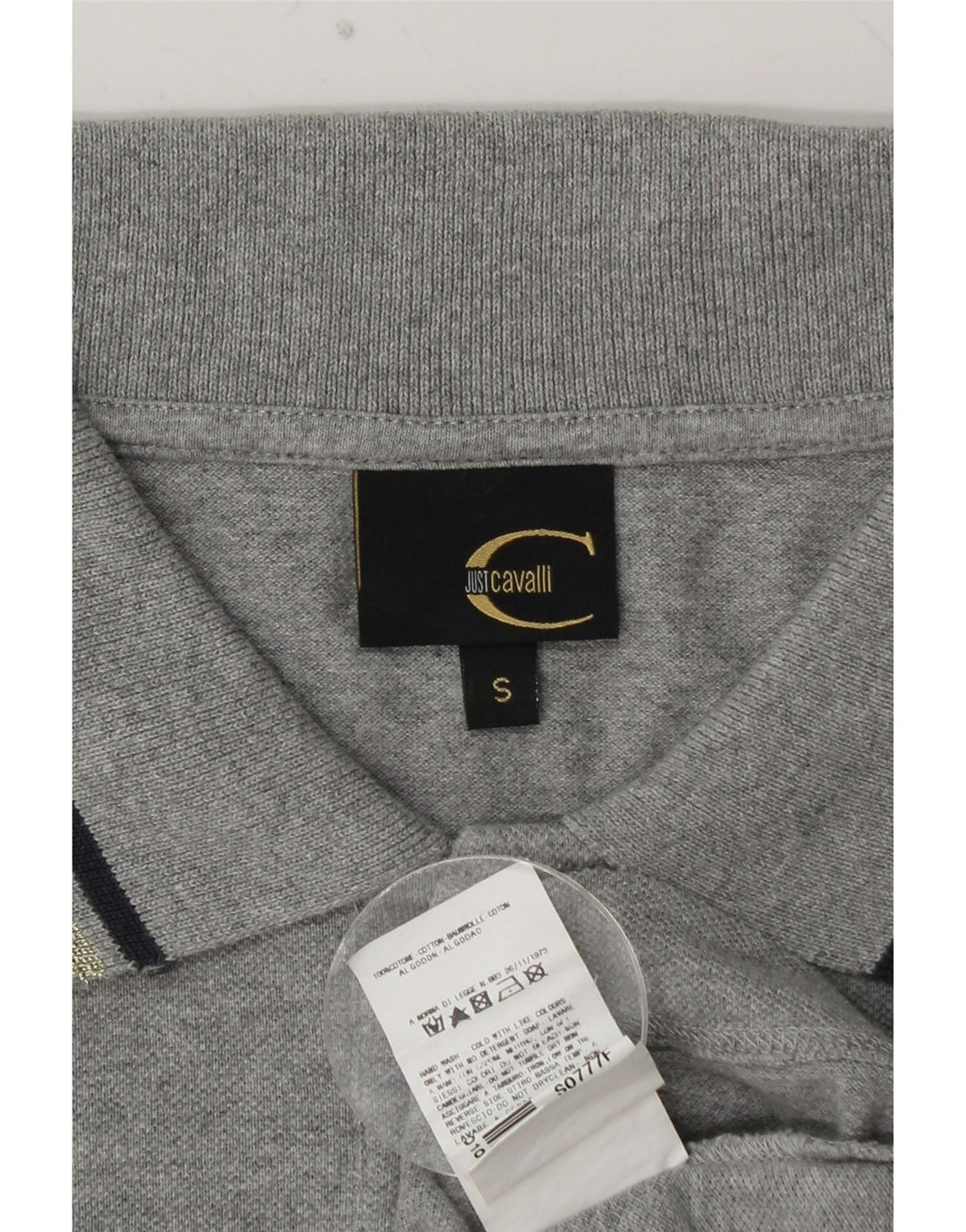 JUST CAVALLI Grafik-Langarm-Poloshirt für Damen, UK 10, Größe S, Grau, Baumwolle