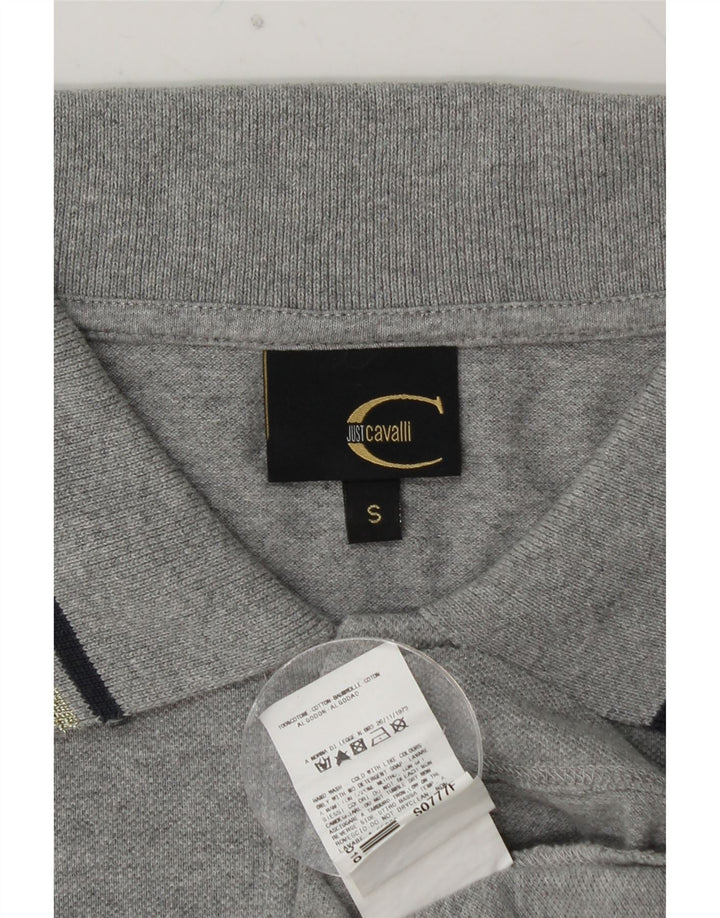 JUST CAVALLI Grafik-Langarm-Poloshirt für Damen, UK 10, Größe S, Grau, Baumwolle