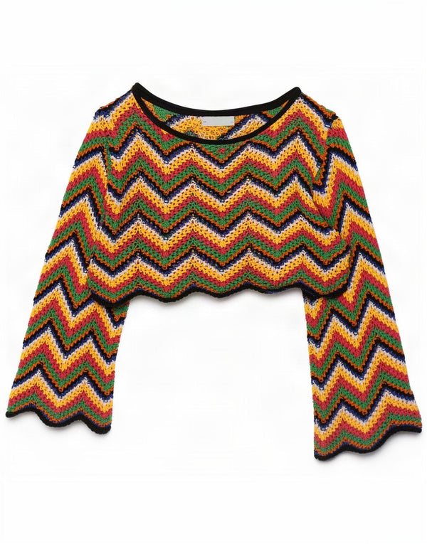 Übergroßes Crop-Blusenoberteil von Zara für Damen, UK 10, kleines mehrfarbiges Chevron