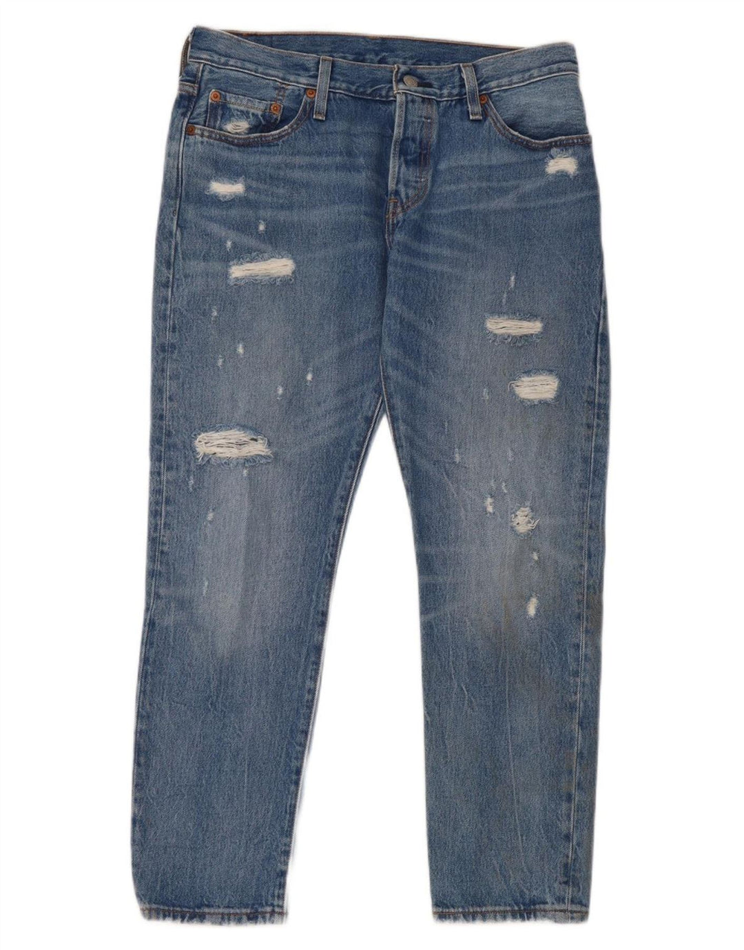 Levi's Damen 501 Distressed Straight Jeans W28 L32 Blaue Baumwolle