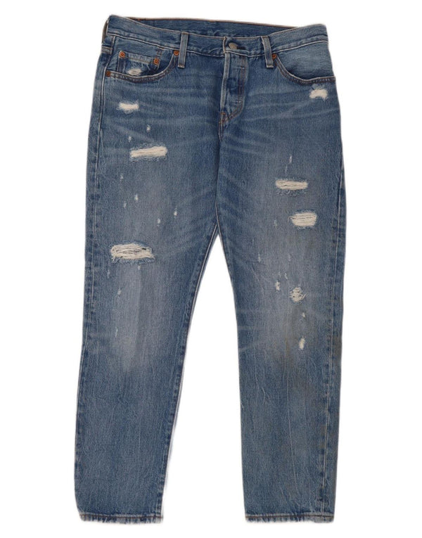 Levi's Damen 501 Distressed Straight Jeans W28 L32 Blaue Baumwolle
