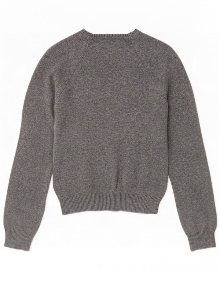 Zara Damen-Pullover mit V-Ausschnitt, Größe S, graue Baumwolle