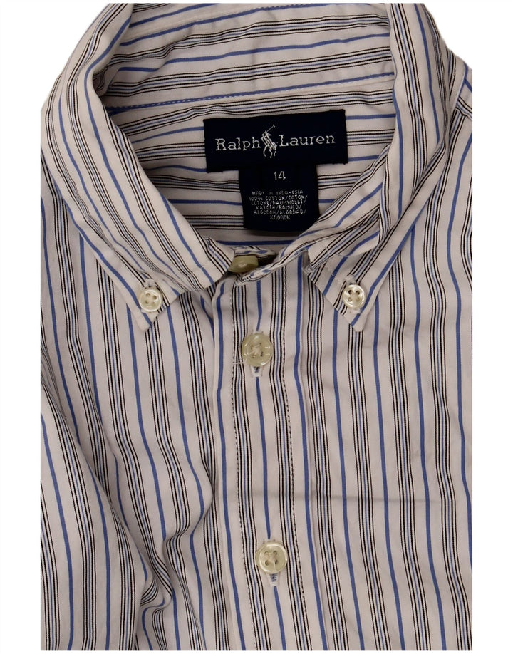 Ralph Lauren Herrenhemd, Größe 14, klein, weiß gestreift, Baumwolle