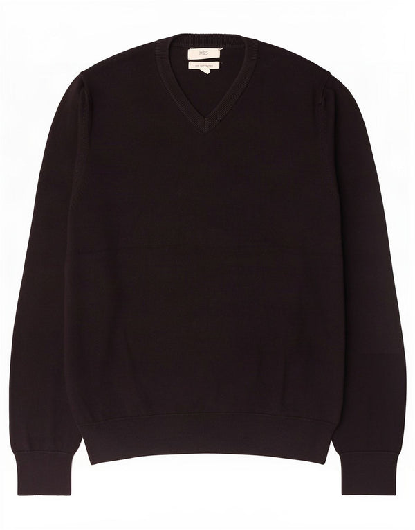 Marks & Spencer Herren-Pullover mit V-Ausschnitt, mittelschwarz, Baumwolle