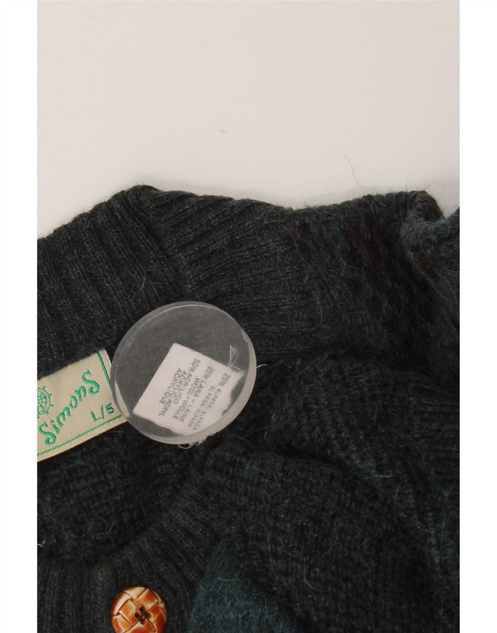 Vintage Herren Cardigan Pullover Große Blaue Argyle/Diamant Alpakawolle