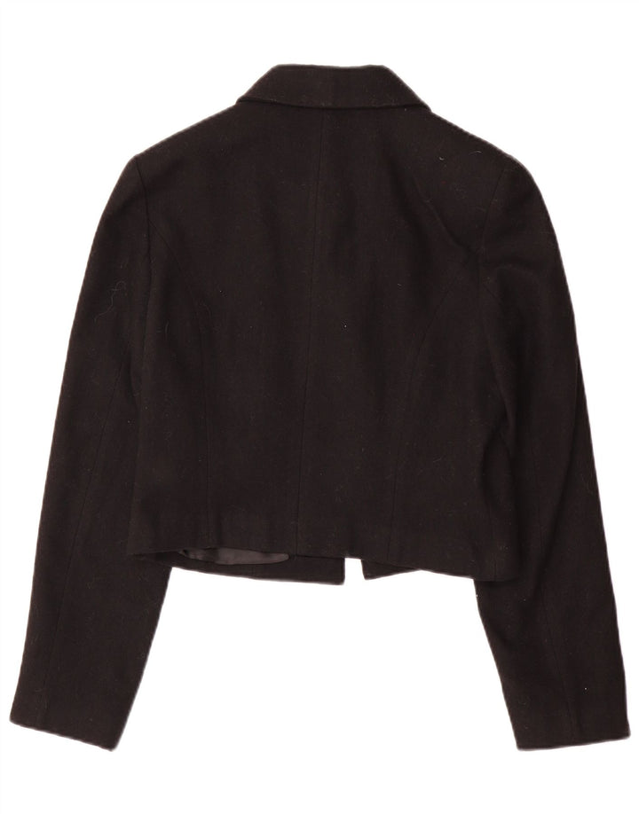Vintage Damen Crop Blazer Jacke IT 42 Mittelschwarze Wolle