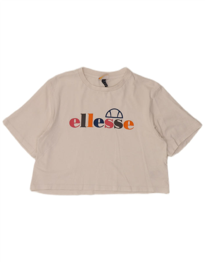ELLESSE Damen Crop Graphic T-Shirt Top UK 12 Mittelweiße Baumwolle