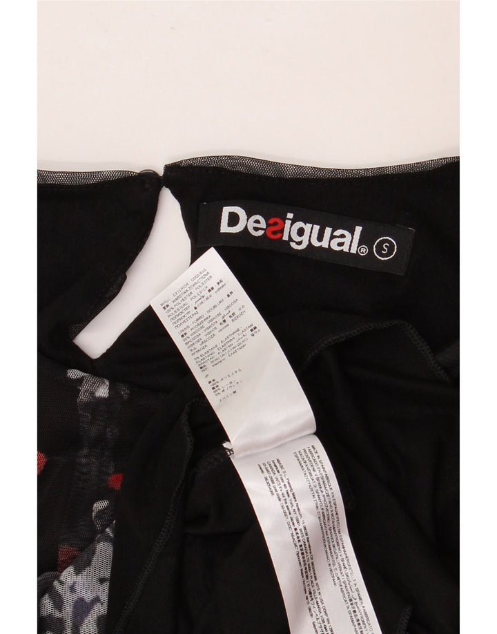 Desigual Damen Longline-Blusenoberteil UK 10 Small Schwarz geblümtes Polyester