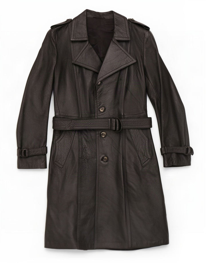 Vintage Herren Leder Trenchcoat IT 46 Small Schwarz