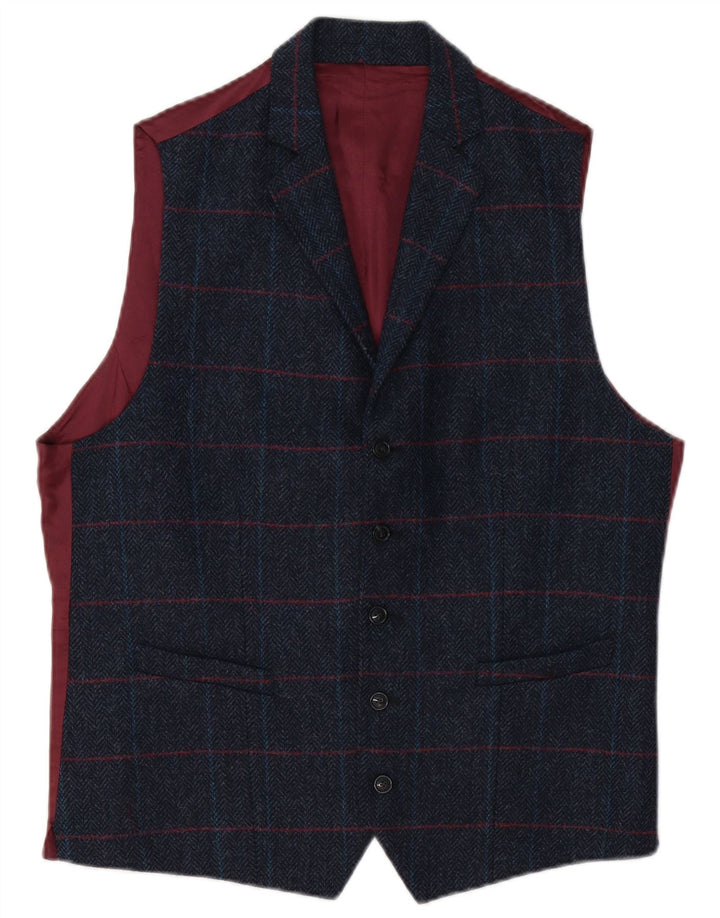Hawes & Curtis Herrenweste UK 40 Medium Navy Blue Check Viscose