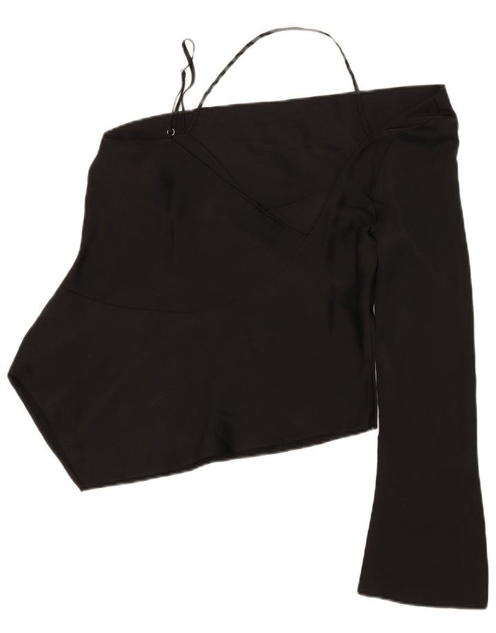 Topshop Damen Asymmetrisches One-Shoulder-Top UK 12 Medium Schwarz Polyester
