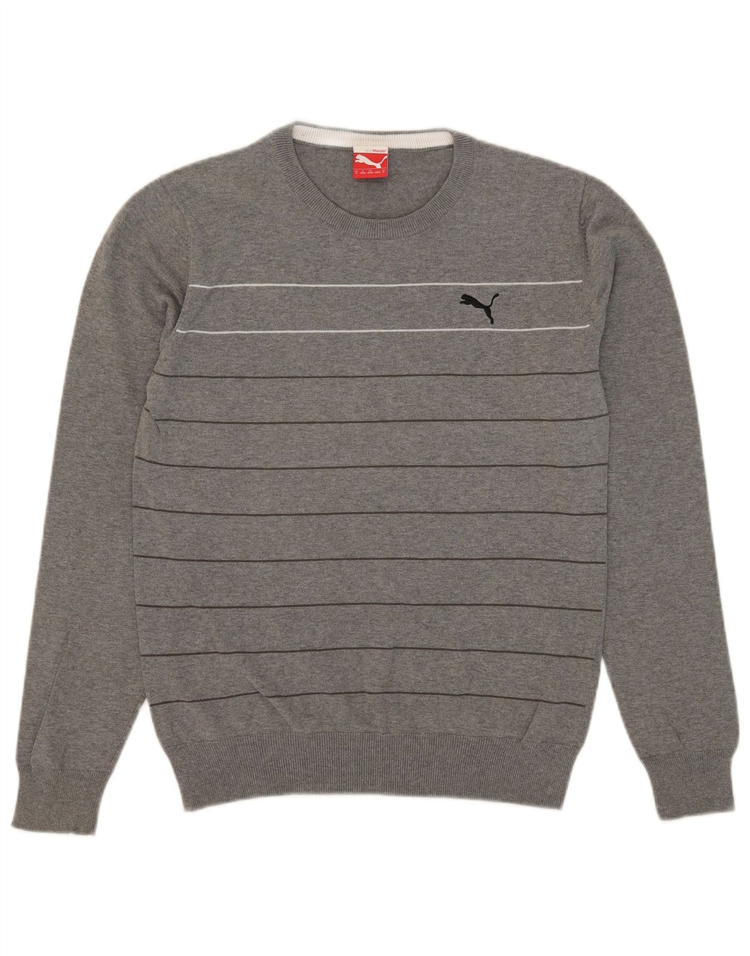 Puma Herren-Pullover mit Rundhalsausschnitt, mittelgrau gestreift