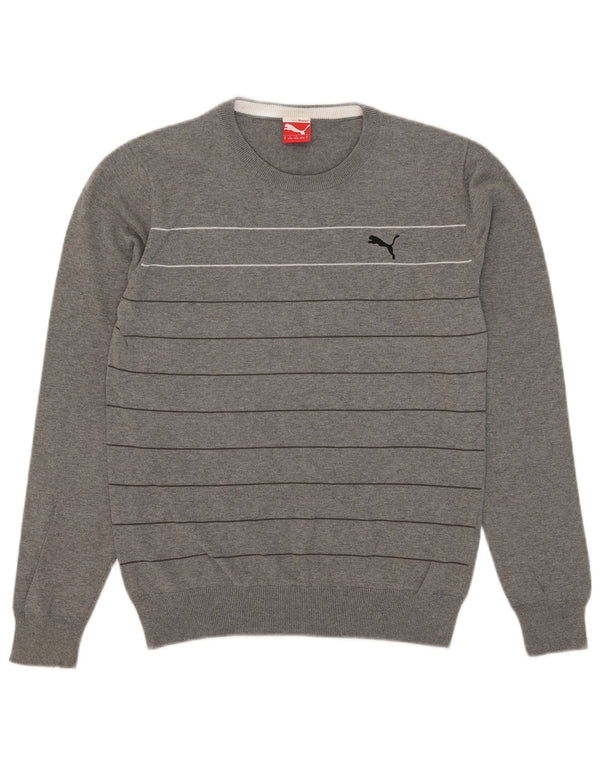 Puma Herren-Pullover mit Rundhalsausschnitt, mittelgrau gestreift