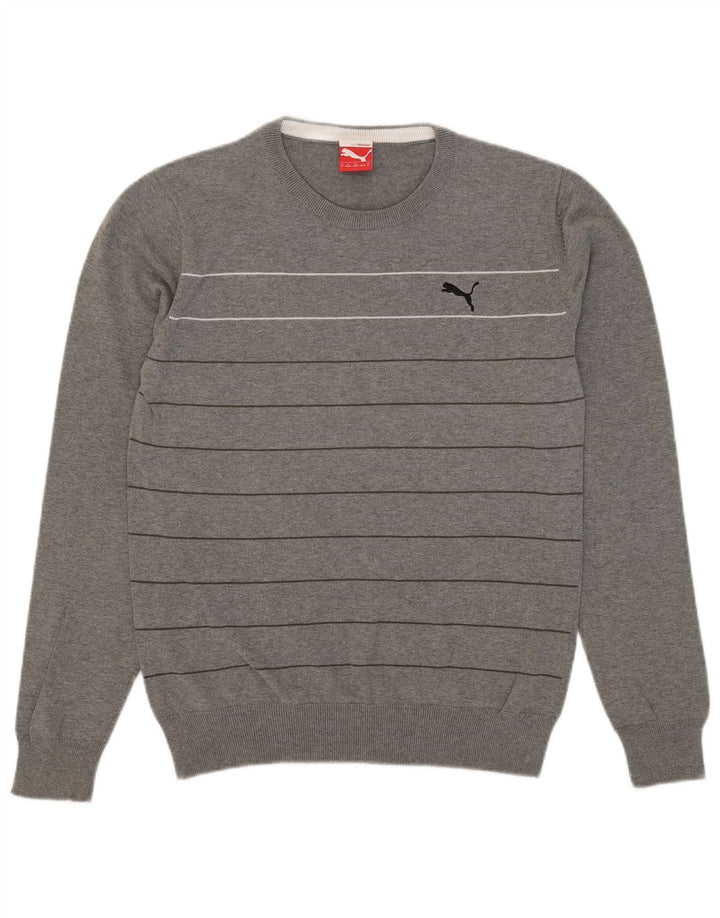 Puma Herren-Pullover mit Rundhalsausschnitt, mittelgrau gestreift