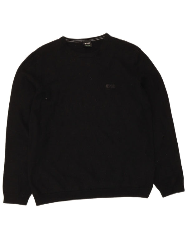 Hugo Boss Damen-Pullover mit U-Boot-Ausschnitt, UK 14, Größe L, schwarze Schurwolle