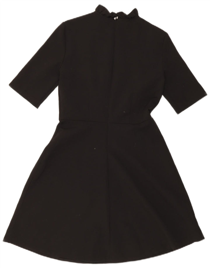 ZARA Damen-A-Linien-Kleid, Größe S, Schwarz, Blumenmuster, Polyester