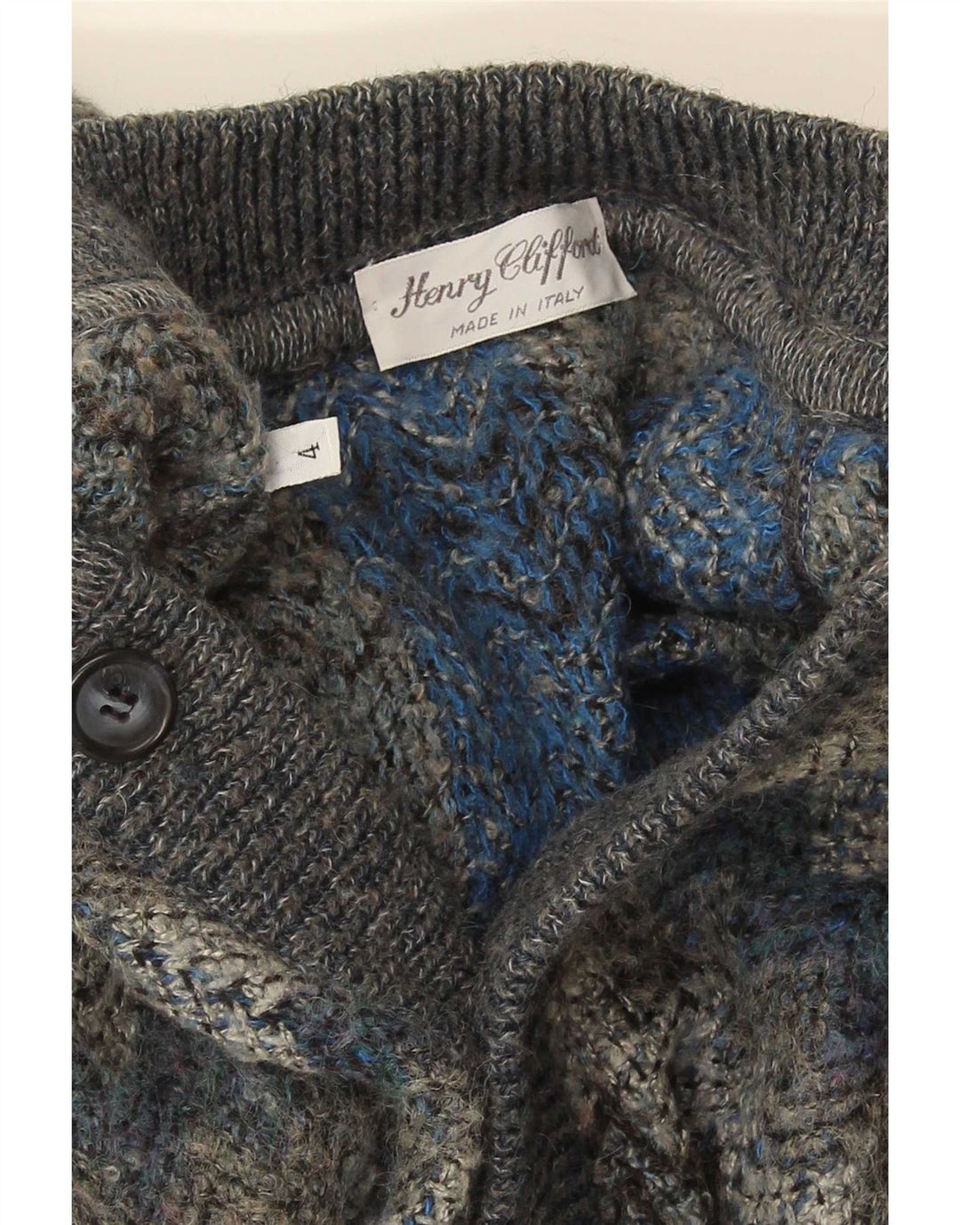 Vintage Herren Cardigan Pullover Großer grauer Chevron