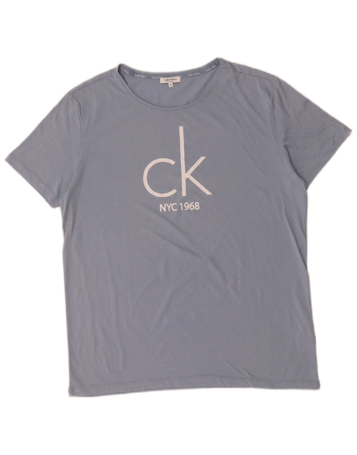CALVIN KLEIN Herren Grafik T-Shirt Top Mittelblaue Baumwolle